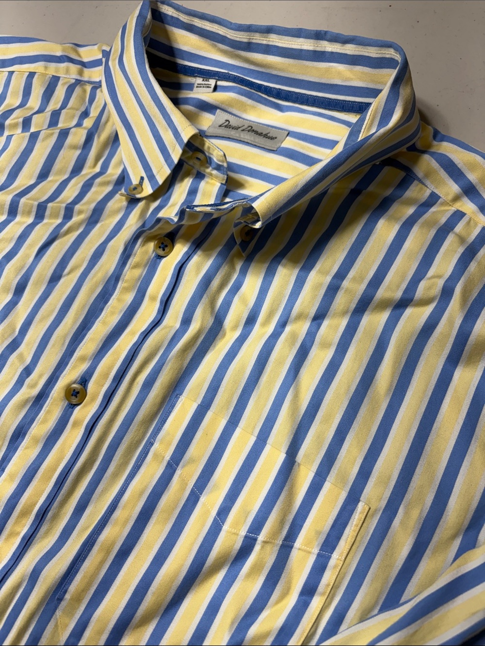 David Donahue Yellow & Blue Striped Men's Button-Down Shirt